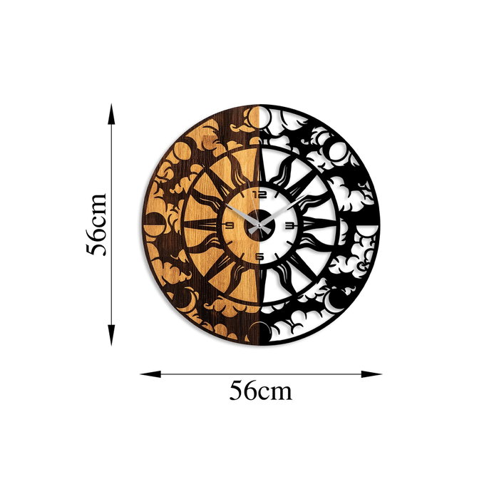 Wallity Reloj de Pared Decorativo de Madera Nogal y Negro 56 cm